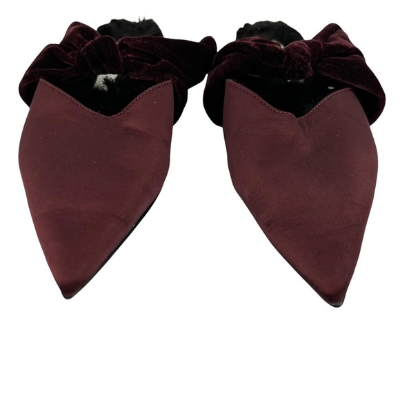 Zara Trafaluc Point Toe Velvet Faux Fur Maroon Slides Size 35 Women’s - Picture 6 of 8